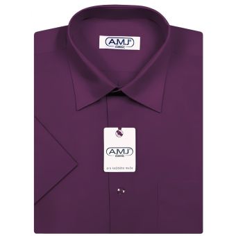 Pánská košile AMJ jednobarevná JK084, tmavě fialová, krátký rukáv