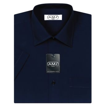 Pánská košile AMJ jednobarevná JK087, tmavě modrá, krátký rukáv