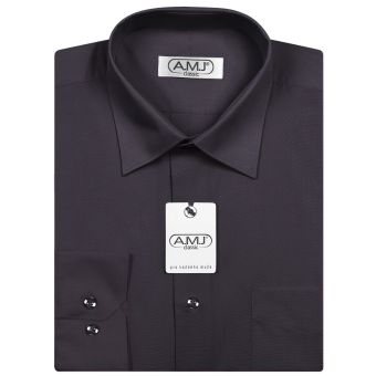 Pánská košile AMJ jednobarevná JDP019, tmavě šedá, dlouhý rukáv, prodloužená délka