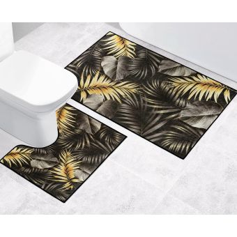 Koupelnová souprava 3D FOTOTISK LISTY ZLATÉ, 100x60cm (předložka) + 50x60cm (na WC)