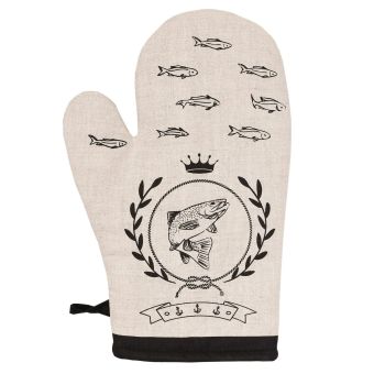 Kuchyňská chňapka KRÁLOVSKÁ RYBA, režná / černá, 28x18cm