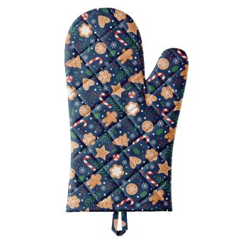 Kuchyňská chňapka vánoční QK-202, perníčky na tmavě modré, 28x18cm