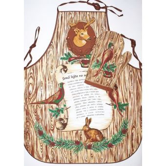 Kuchyňská zástěra MYSLIVECKÁ S RECEPTEM, hnědá, 59x73cm