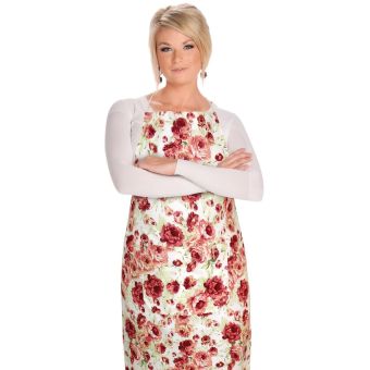 Kuchyňská zástěra BERTA 7750/606, PIVOŇKA RŮŽOVÁ, ZELENÁ 67x84cm