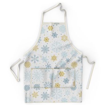 Kuchyňská zástěra vánoční QK-197, modré a béžové vločky 60x75cm