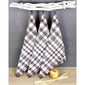 Kuchyňské utěrky EGYPTSKÁ BAVLNA BELLA BROWN, hnědé káro, 3 kusy, 50x70cm