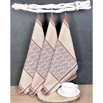 Kuchyňské utěrky EGYPTSKÁ BAVLNA DORO BEIGE, béžové ornamenty v proužku, 3 kusy, 50x70cm