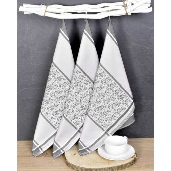 Kuchyňské utěrky EGYPTSKÁ BAVLNA DORO GREY, šedé ornamenty v proužku, 3 kusy, 50x70cm