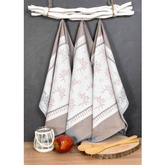 Kuchyňské utěrky EGYPTSKÁ BAVLNA FLOWERS, béžový květinový vzor, 3 kusy, 50x70cm