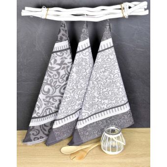 Kuchyňské utěrky EGYPTSKÁ BAVLNA ORNAMENT, šedé, 3 kusy (2+1 froté), 50x70cm