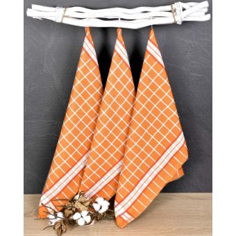 Kuchyňské utěrky EGYPTSKÁ BAVLNA PERLA ORANGE, oranžová kostka, 3 kusy, 50x70cm
