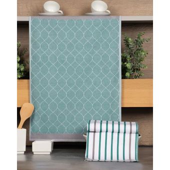 Kuchyňské utěrky EGYPTSKÁ BAVLNA U02 ZELENÁ, proužky a vlnky, 3 kusy, 50x70cm