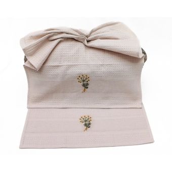 Kuchyňské utěrky KMÍN vaflové vyšívané, béžová, 2 kusy 45x70cm