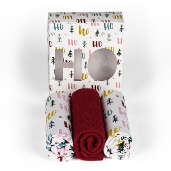 Kuchyňské utěrky vánoční AK-3942, HO HO, stromečky, bílo-vínová 3 kusy dárkové balení, 40x70cm