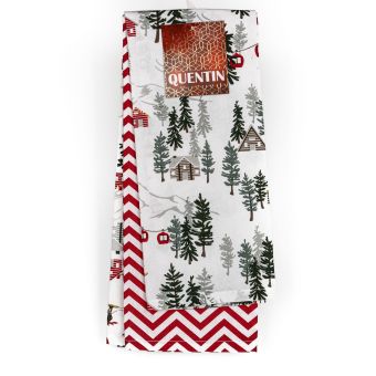 Kuchyňské utěrky vánoční AK-3944, na horách, zig zag, bílo-červená 2 kusy, 40x60cm