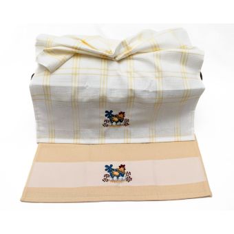 Kuchyňské utěrky velikonoční SLEPIČKA vaflové vyšívané, žluto-bílá, 2 kusy 45x70cm