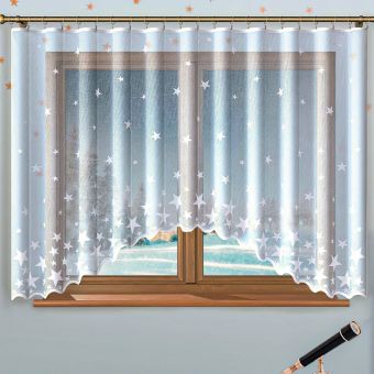 Kusová záclona STARS, jednobarevná bílá, hvězdy vánoční, (více rozměrů)