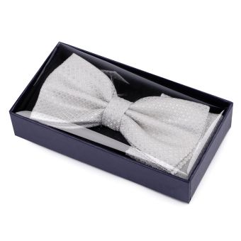 Motýlek pánský s kapesníčkem 870587/2 vzorovaný, světle šedý / kostičky