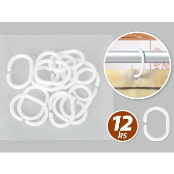 Náhradní kroužky na koupelnový, sprchový závěs, sada 12 kusů