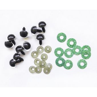 Bezpečnostní oči, zelená lesklá podložka, průměr 14mm 