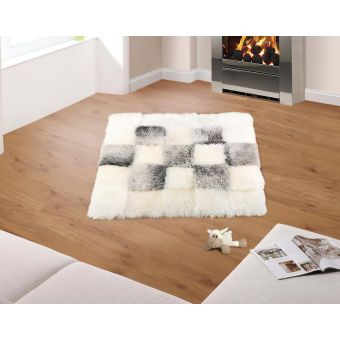Ovčí kožešina přírodní / vlněný koberec EVROPSKÉ MERINO ČTVEREC ŠACHOVNICE, bílá, 100x100cm