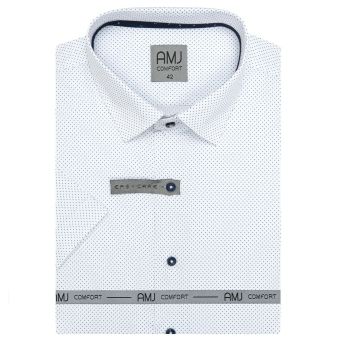 Pánská košile AMJ bavlněná, bílá s drobnými puntíky VKSBR1229, krátký rukáv, slim-fit, vel. 42