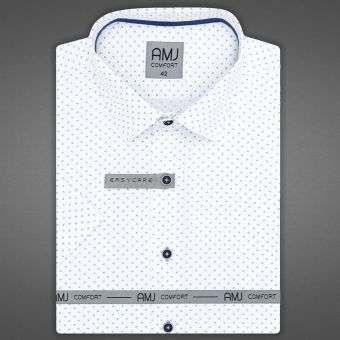 Pánská košile AMJ bavlněná, bílá s tečkovanými křížky VKBR1287, krátký rukáv, (regular + slim fit)