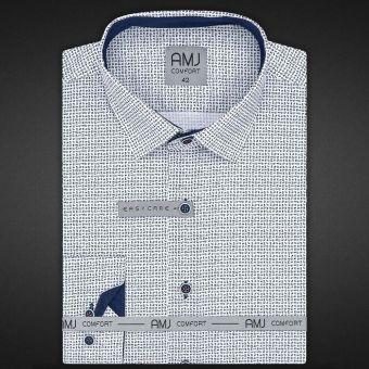 Pánská košile AMJ bavlněná, bílá čárkované kostky VDBR1156, dlouhý rukáv, regular fit, vel. 46