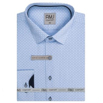 Pánská košile AMJ bavlněná, světle modrá s tečkovanými trojúhelníčky, VDBR1245, dlouhý rukáv (základní + prodloužená délka)
