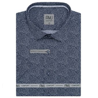 Pánská košile AMJ bavlněná, tmavě modrá s drobnými bílými ornamenty VKBR1196, krátký rukáv (regular + slim fit)