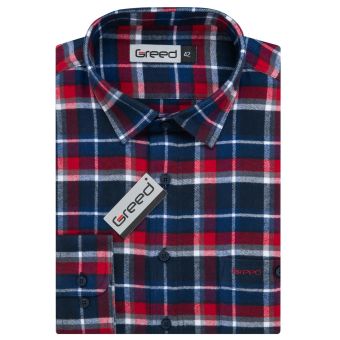 Pánská košile GREED flanelová, červeno-modrá károvaná SDF389, dlouhý rukáv, regular fit