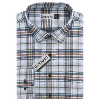 Pánská košile GREED flanelová, béžovo-modro-bílá károvaná SDF390, dlouhý rukáv, regular fit