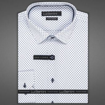 Pánská košile Lui Bentini FUNCTIONAL z lyocellu (na léto), bílá s tmavě modrými kolečky s tečkami LDF238, dlouhý rukáv, (regular + slim fit)