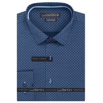 Pánská košile Lui Bentini FUNCTIONAL z lyocellu (na léto), tmavě modrá čárkovaná LDF237, dlouhý rukáv, (regular + slim fit)