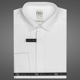 Pánská košile AMJ na manžetové knoflíčky, bílá s vytkávaným vzorem VDSA001MK, dlouhý rukáv, slim fit
