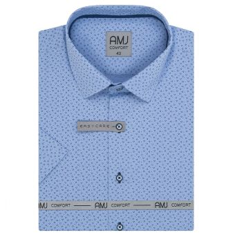 Pánská košile AMJ bavlněná, světle modrá puntíkovaná VKBR1285 krátký rukáv, (regular + slim fit)