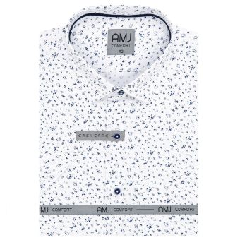 Pánská košile AMJ bavlněná, bílá se skvrnami VKBR1276, krátký rukáv, (regular + slim fit)