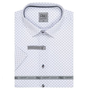 Pánská košile AMJ bavlněná, bílá s drobnými kytičkami VKSBR1223, krátký rukáv, slim-fit, vel. 42