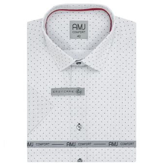 Pánská košile AMJ bavlněná, světle šedá puntíkovaná VKSBR1281, krátký rukáv, slim-fit, vel. 39