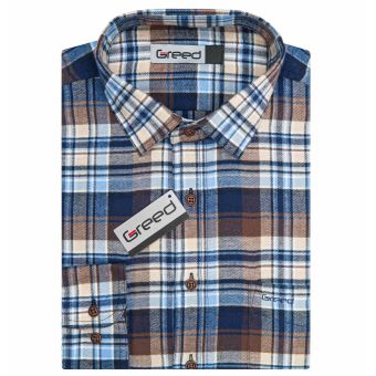 Pánská košile GREED flanelová, modro-béžová károvaná SDF393, dlouhý rukáv, regular fit