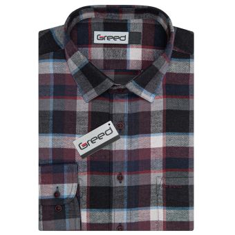Pánská košile GREED flanelová, vínovo-černá károvaná SDF394, dlouhý rukáv, regular fit
