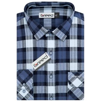 Pánská košile GREED sportovní, modro-bílé károvaná SD385, dlouhý rukáv, regular fit