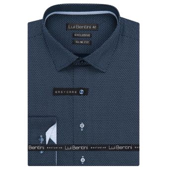Pánská košile Lui Bentini, tmavě modrá s bílými vlnkami s tečkami LDS243, dlouhý rukáv, slim fit