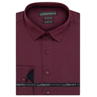 Pánská košile Lui Bentini, vínovo-černá vzorovaná LDS234, dlouhý rukáv, slim fit