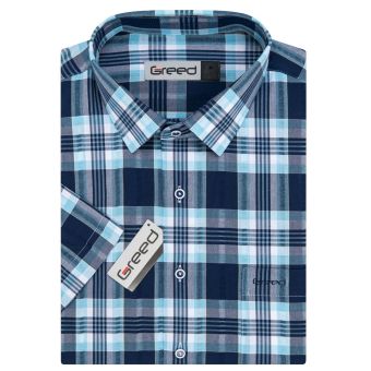 Pánská košile GREED sportovní, modré káro SK387, krátký rukáv