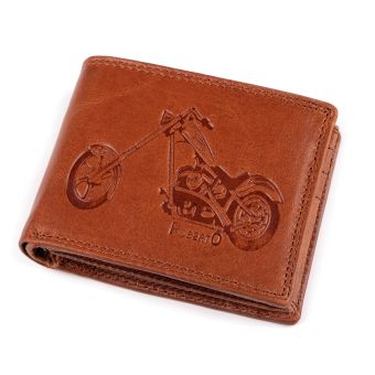 Pánská kožená motorkářská peněženka s RFID ochranou, 870349/23, hnědá koňak-motorka, 9,5 x 15 x 3,5 cm