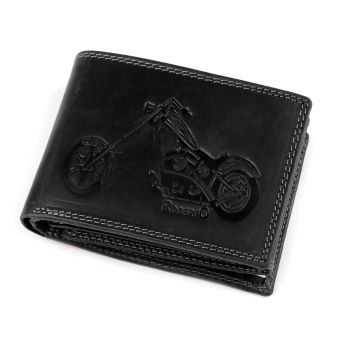 Pánská kožená motorkářská peněženka s RFID ochranou, 870349/24, černá-motorka, 9,5 x 15 x 3,5 cm