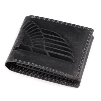 Pánská kožená motorkářská peněženka s RFID ochranou, 870349/28, černá-křídlo, matná 9,5 x 15 x 3,5 cm