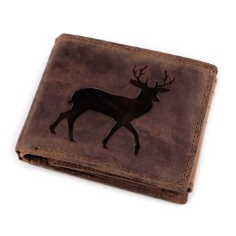 Pánská kožená myslivecká peněženka s RFID ochranou, 870349/17, hnědá - jelen, matná, 9,5 x 15 x 3,5 cm