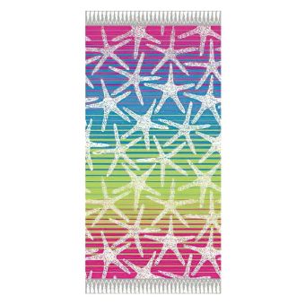 Plážová osuška DELTA, MOŘSKÉ HVĚZDICE, růžová duhová, froté, 90x170cm